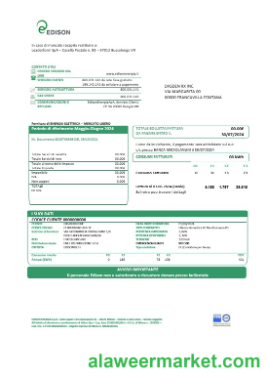 Italy Edison business utility bill template in Word and PDF formats, good for address prove